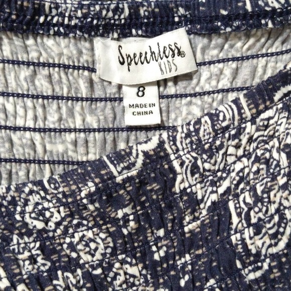 Speechless Girls Boho Navy & White Flutter Sleeve Smocked Dress, Size 8, New - Picture 6 of 6